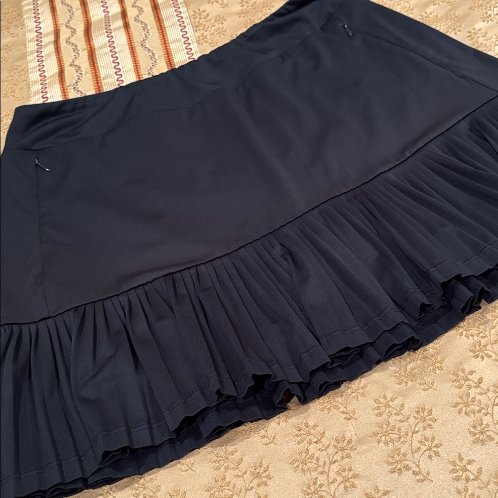 Tail Black Culotte Skirt, Black, Ruffled Edge, Polyester Blend, Zip Pockets, L